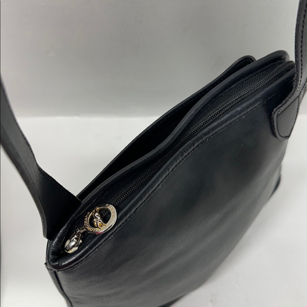 Longchamp Roseau Purse Leather Messenger Shoulder Bag Black Gold Vintage - Picture 10 of 15